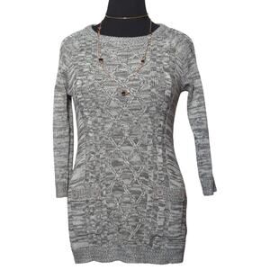 Effeci M Gray Knit Sweater Tunic Long Sleeve Acrylic Textured Womens Pocket Hem